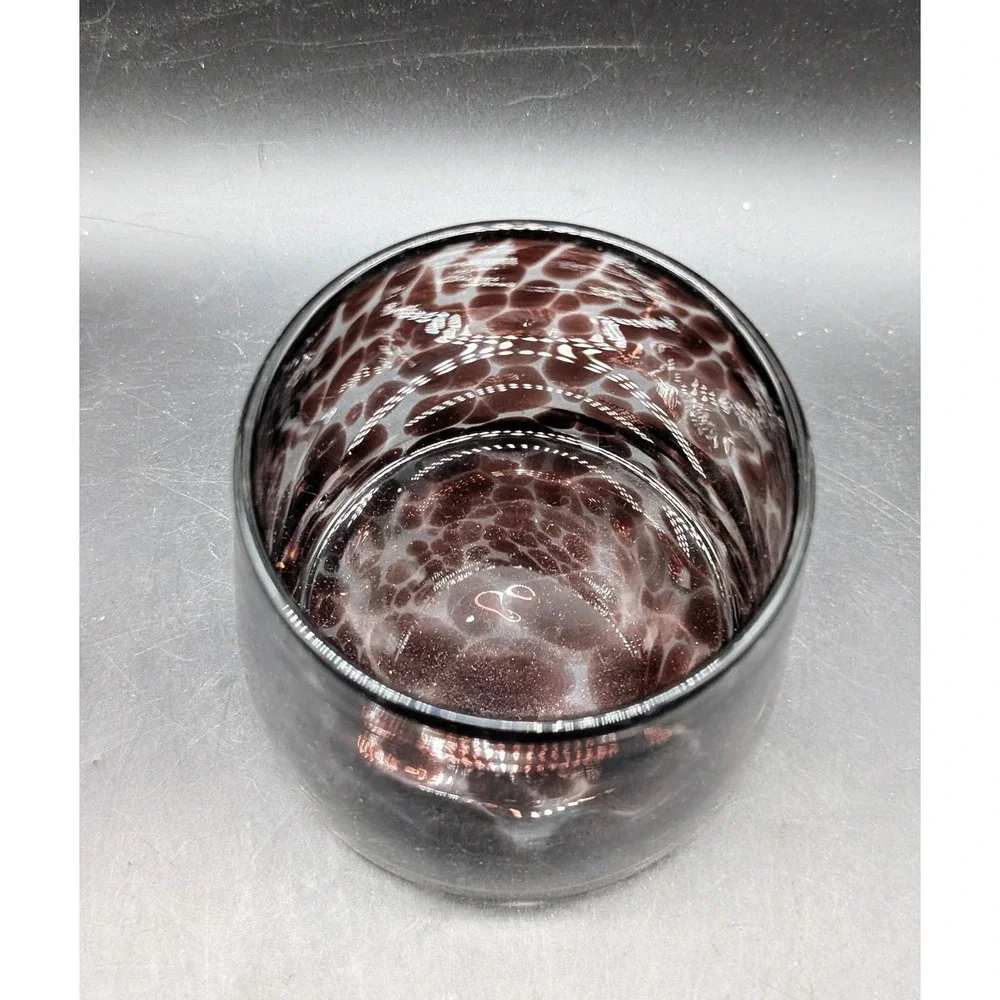 Hand‎ Blown Art Glass Tortoiseshell Votive Holder Plum Amethyst Spotted Tumbler